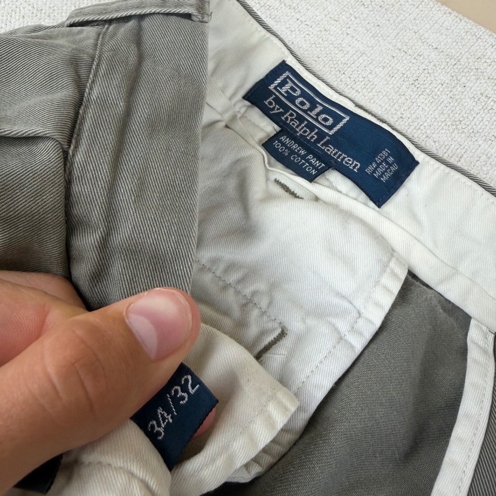 Polo Ralph Lauren Andrew Pant Mens 34x31 Olive Gray Pleated Cotton Chino Trouser - Picture 3 of 12